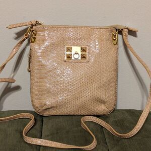 Gianni Bini Tan Patent Snakeskin Embossed Crossbody Bag Purse